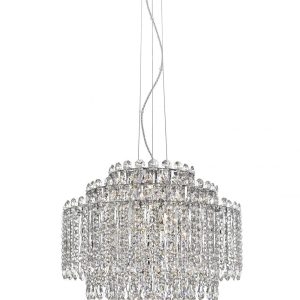 Impex Alita Crystal 8 light tiered ceiling pendant in polished chrome