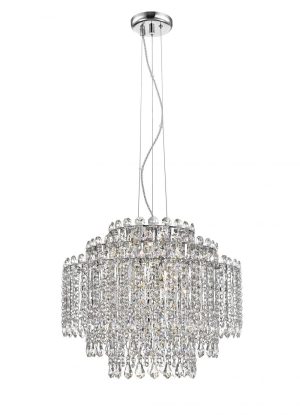 Impex Alita Crystal 8 light tiered ceiling pendant in polished chrome