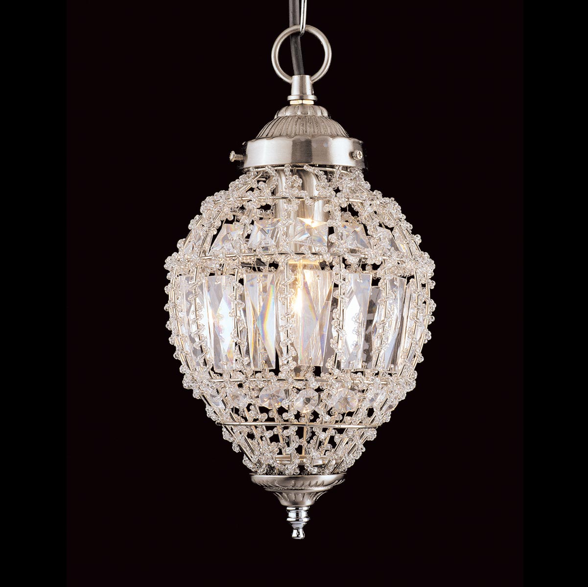 Impex Bombay Small 1 Light Moroccan Style Crystal Pendant Satin Nickel