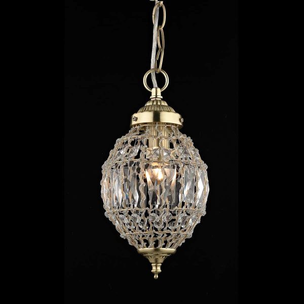 Impex Bombay small 1 light Moroccan style crystal ceiling pendant in satin brass