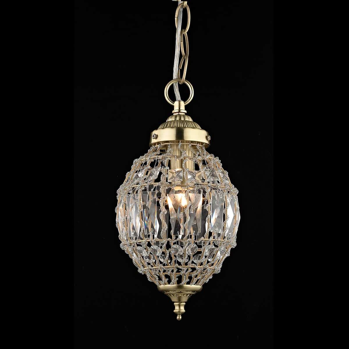 Impex Bombay Small 1 Light Moroccan Style Crystal Pendant Satin Brass
