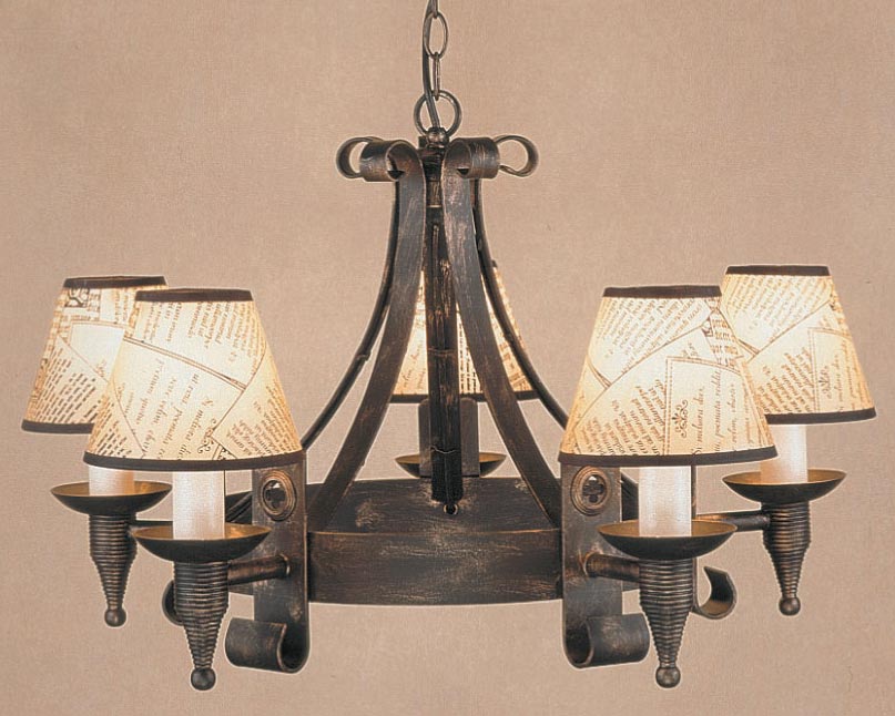 Cromwell Black / Gold 5 Light Wrought Iron Cartwheel Chandelier