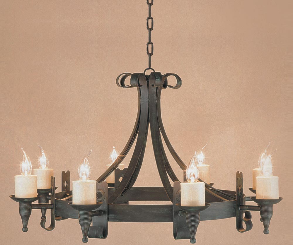 Cromwell Black 8 Light Gothic Wrought Iron Cartwheel Chandelier