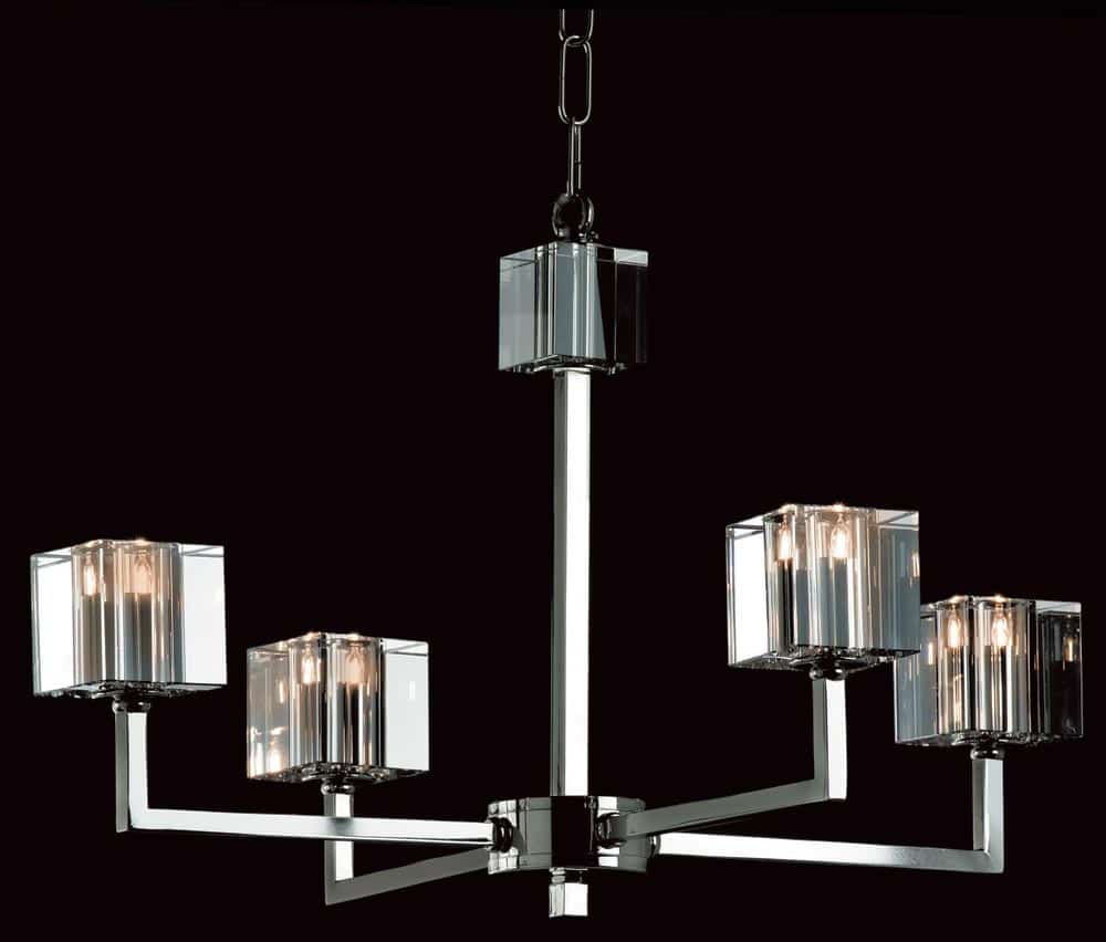 Impex Cube Modern 4 Light Optic Chandelier Polished Nickel