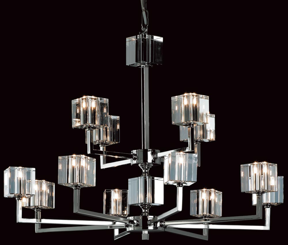 Impex Cube Modern 8 Light Optic Chandelier Polished Nickel