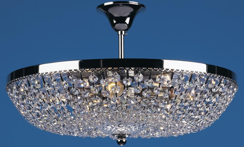 Essen Polished Nickel Flush 5 Lamp Strass Crystal Ceiling Light