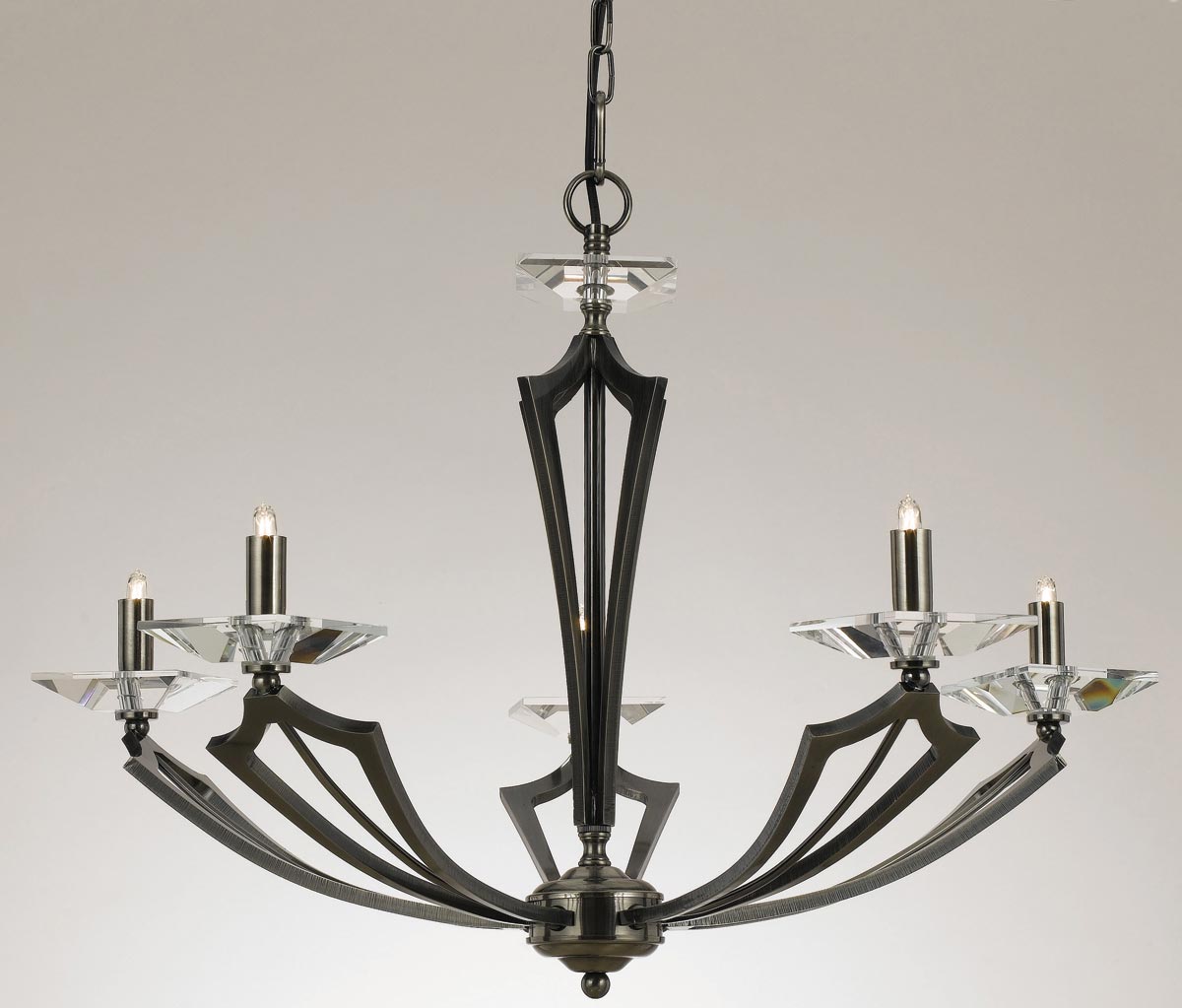 Impex Genoa Art Deco 5 Light Chandelier With Crystal Gunmetal