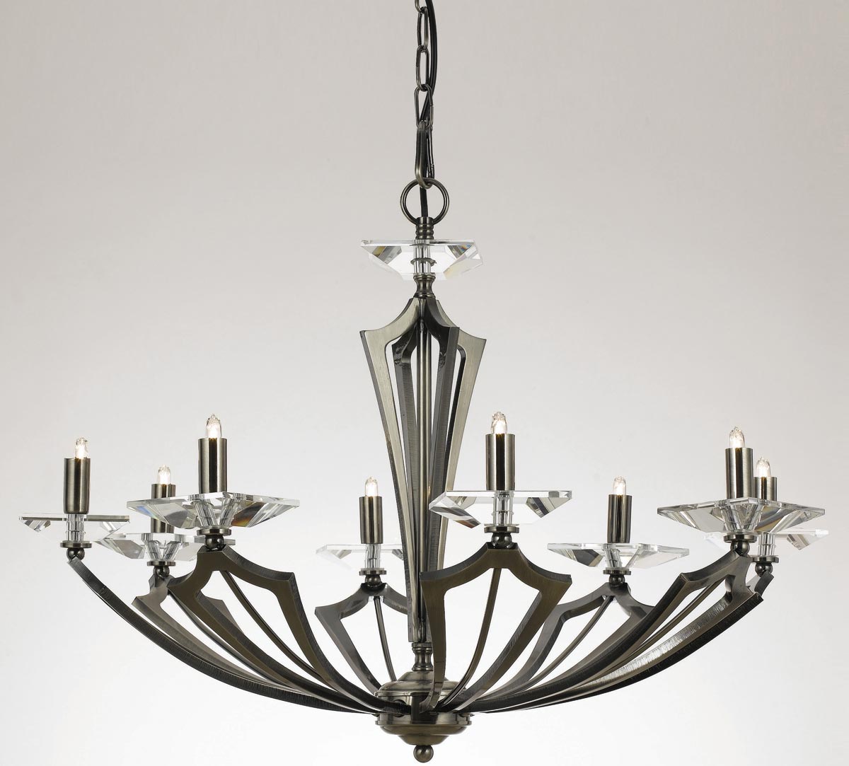 Impex Genoa Art Deco 8 Light Chandelier With Crystal Gunmetal