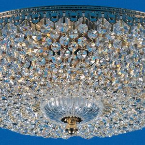 Hanover Gold Plated Flush 5 Lamp Strass Crystal Ceiling Light