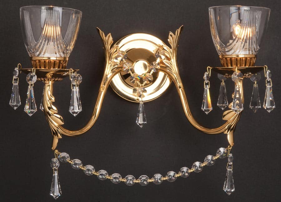 Impex Livorno Strass Crystal 2 Lamp Wall Light Gold