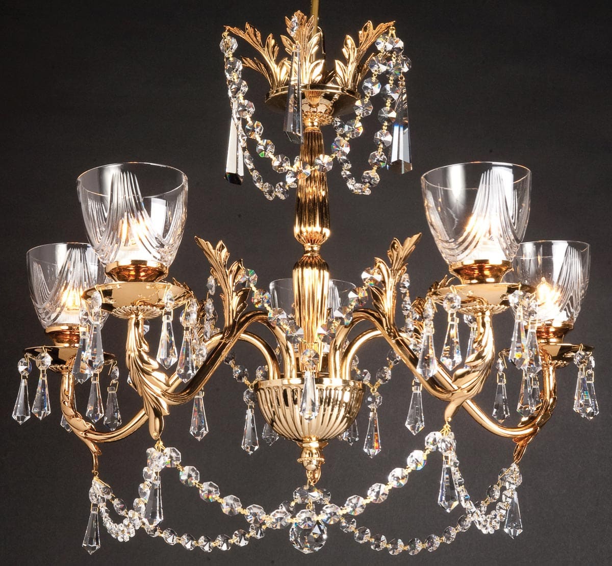 Impex Livorno Strass Crystal 5 Light Chandelier Gold