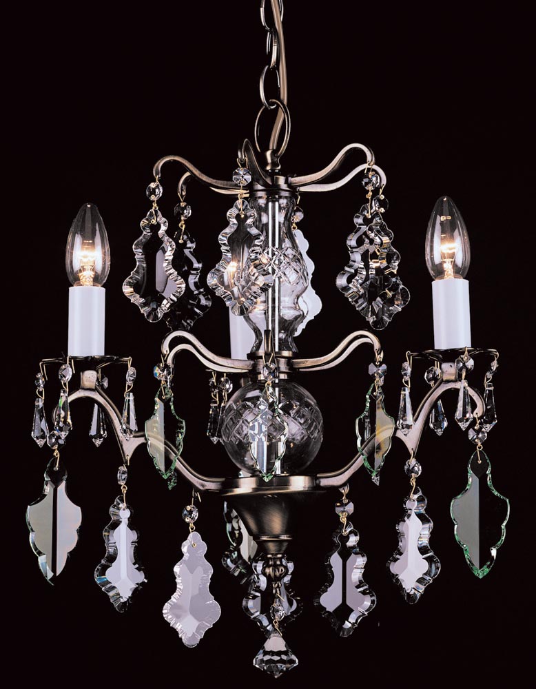 Impex Louvre 3 Light Hand Cut Crystal Chandelier Antique Brass