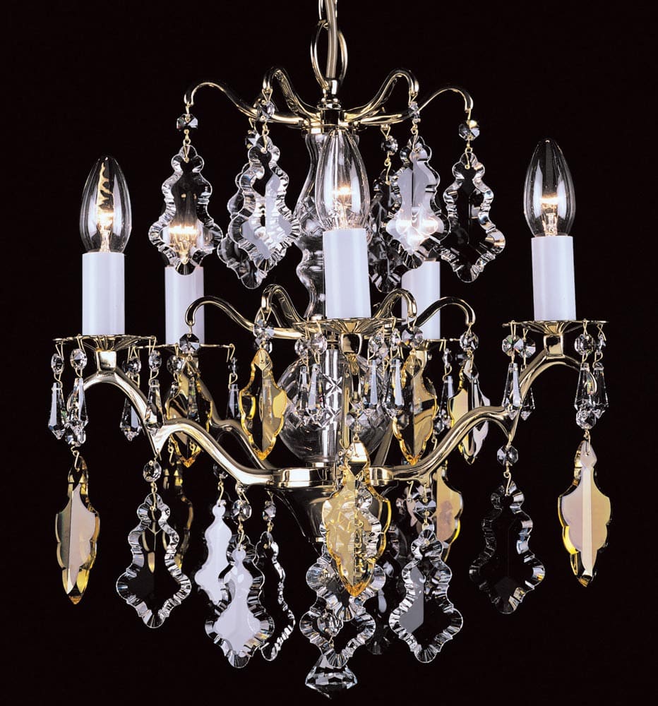 Impex Louvre 5 Light Hand Cut Crystal Chandelier Polished Brass