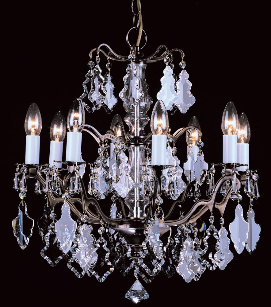 Impex Louvre 8 Light Hand Cut Crystal Chandelier Antique Brass