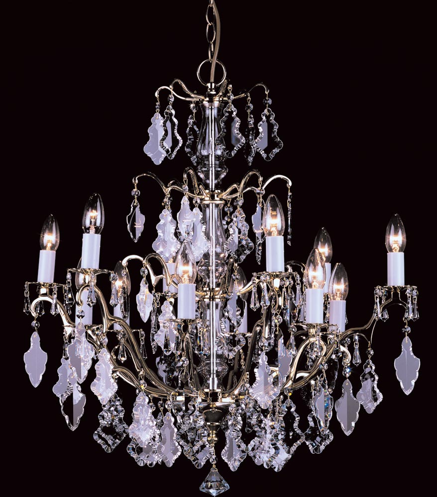 Impex Louvre Large 12 Light Hand Cut Crystal Chandelier Polished Brass