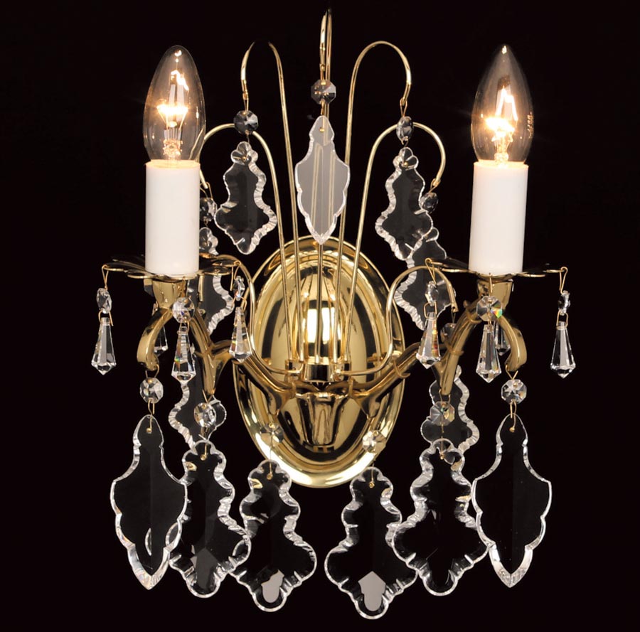 Impex Louvre 2 Light Hand Cut Crystal Wall Light Polished Brass