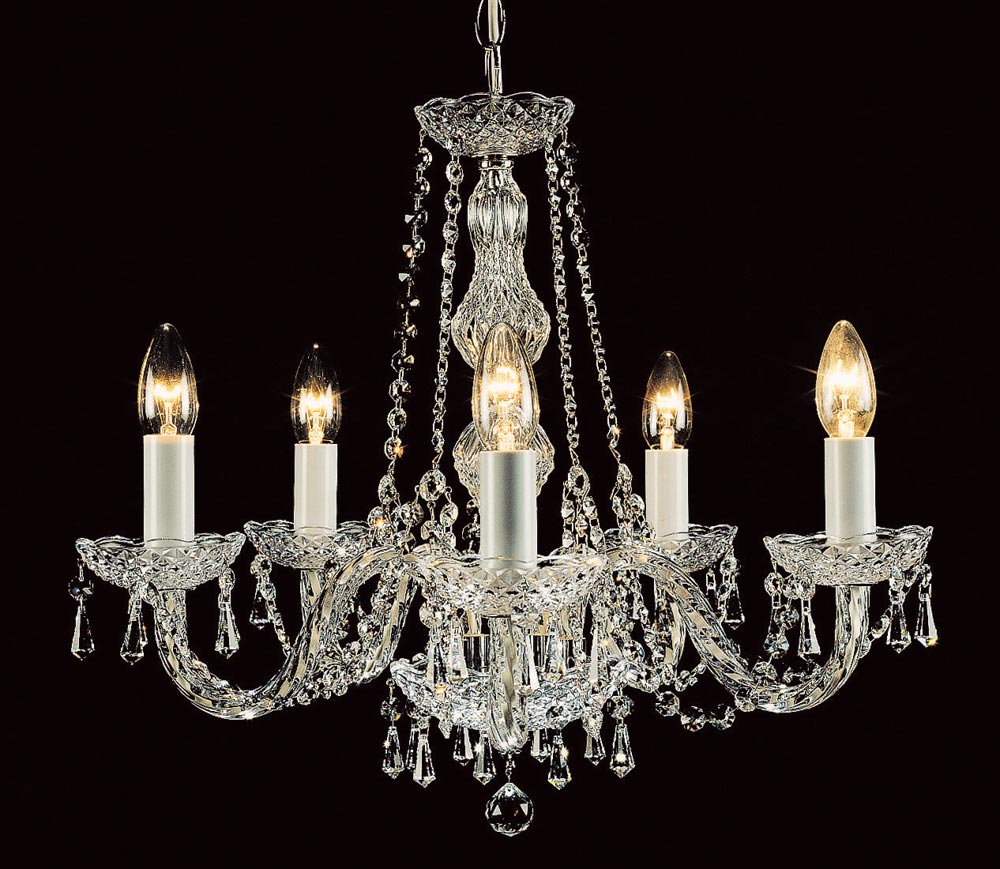 Impex Modra Chrome 5 Light Georgian Style Chandelier Strass Crystal