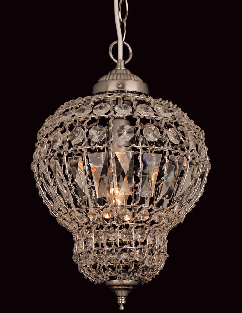 Impex Morocco 1 Light Crystal Pendant Lantern Satin Nickel