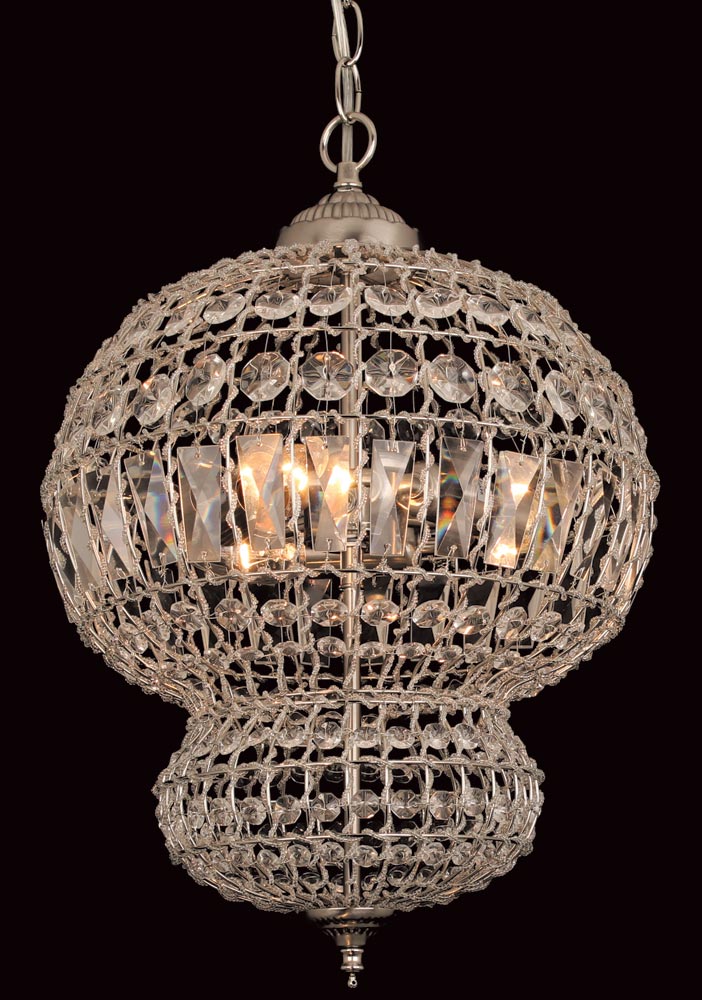 Impex Morocco 3 Light Crystal Pendant Lantern Satin Nickel