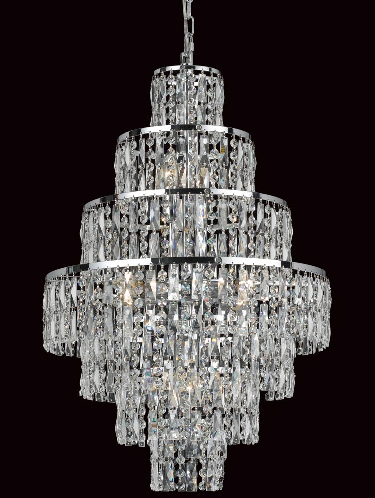 Impex New York 8 Light Crystal Cascade Chandelier Polished Chrome