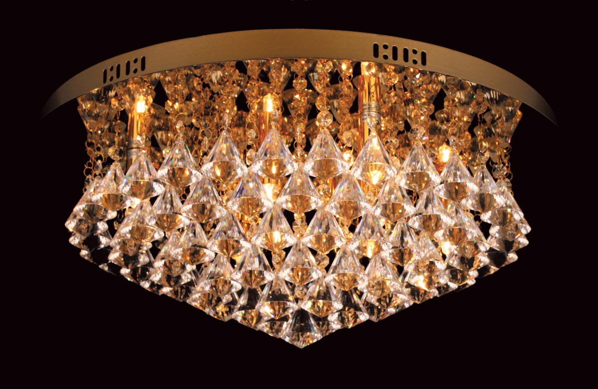 Impex Parma Circular Gold 6 Light Flush Crystal Ceiling Light