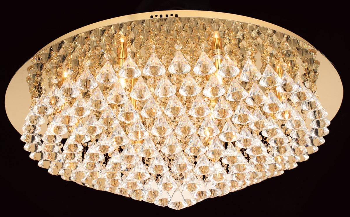 Impex Parma Large Circular Gold 12 Light Flush Crystal Ceiling Light