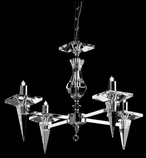 Impex Pescara Optic Glass 4 Light Art Deco Chandelier Polished Nickel