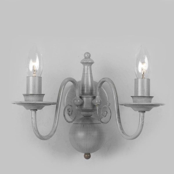 Impex Bologna Flemish style 2 lamp twin wall light in painted grey
