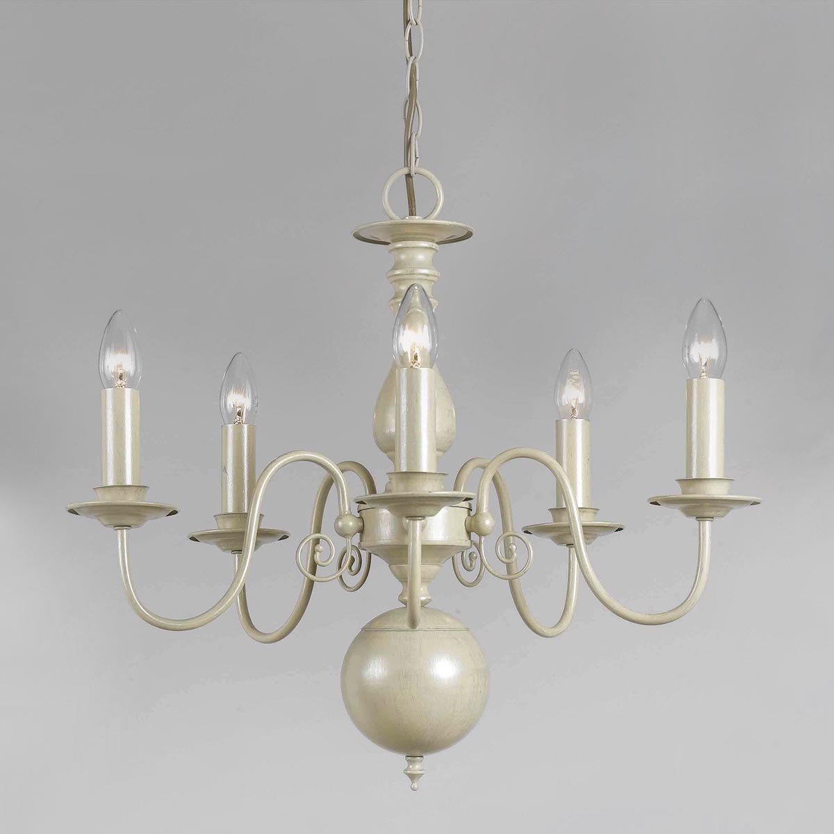 Impex Bologna Flemish Style 5 Light Chandelier Painted Cream Finish