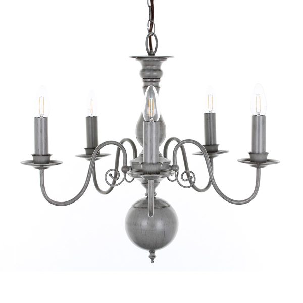 Impex Bologna Flemish Style 5 Light Chandelier Painted Grey Finish
