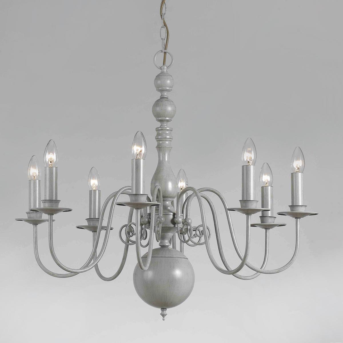 Impex Bologna Flemish Style 8 Light Chandelier Painted Grey Finish