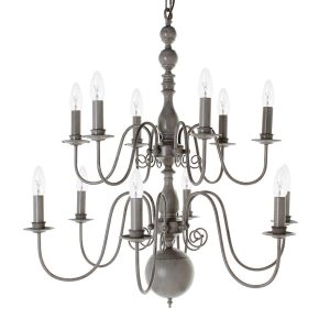 Impex Bologna large Flemish style 12 light 2 tier chandelier in painted grey