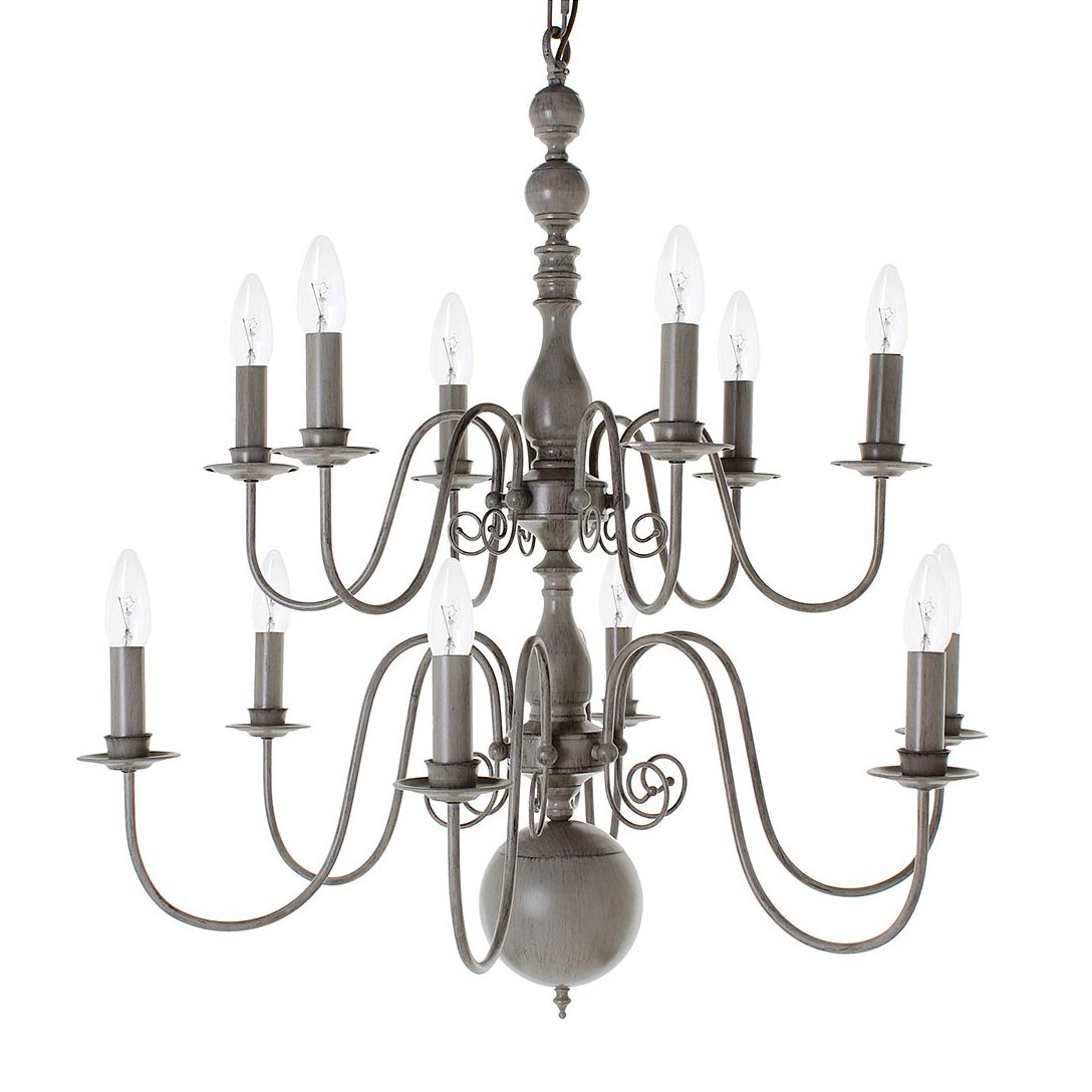 Impex Bologna Large Flemish 12 Light 2 Tier Chandelier Painted Grey