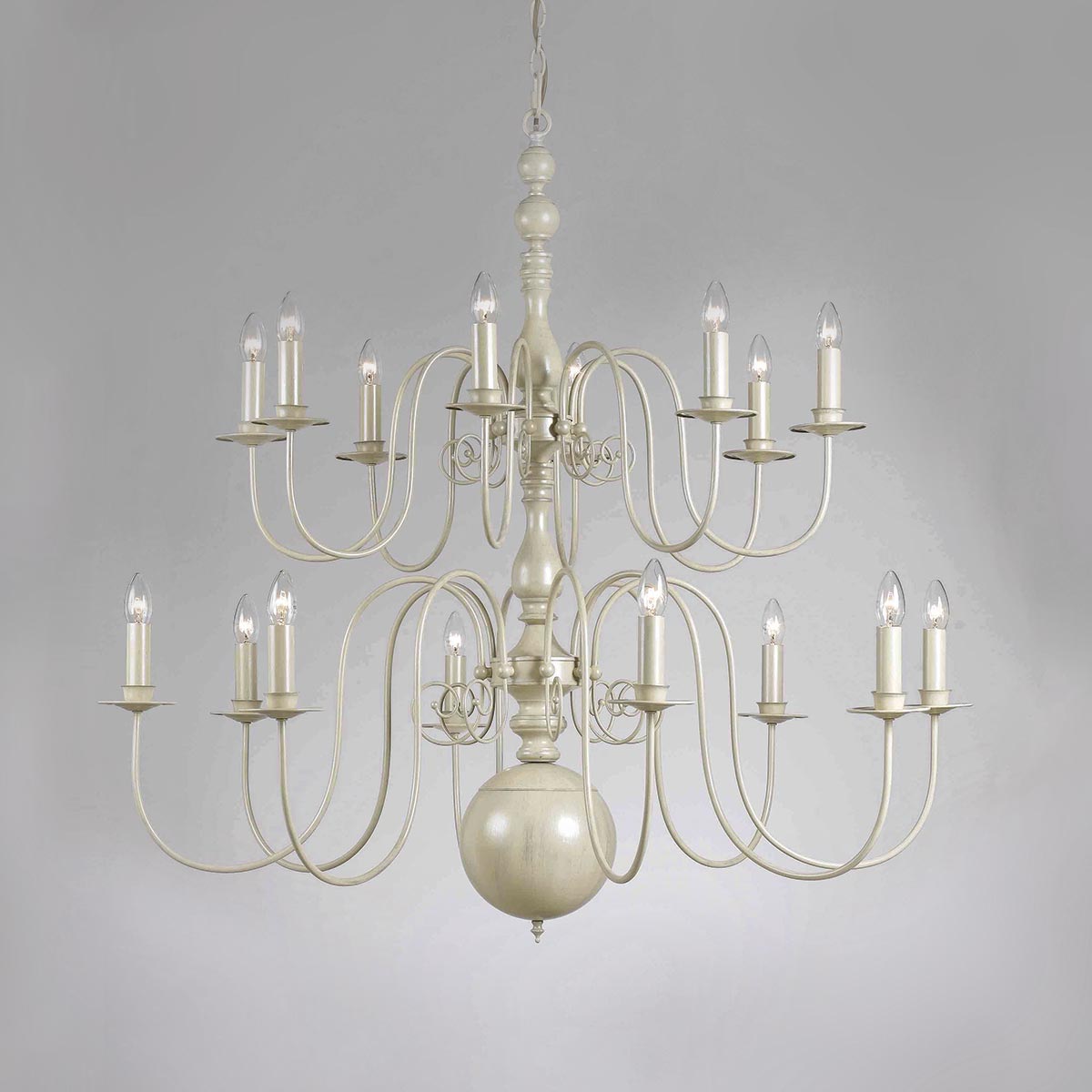 Impex Bologna Large Flemish 16 Light 2 Tier Chandelier Painted Cream