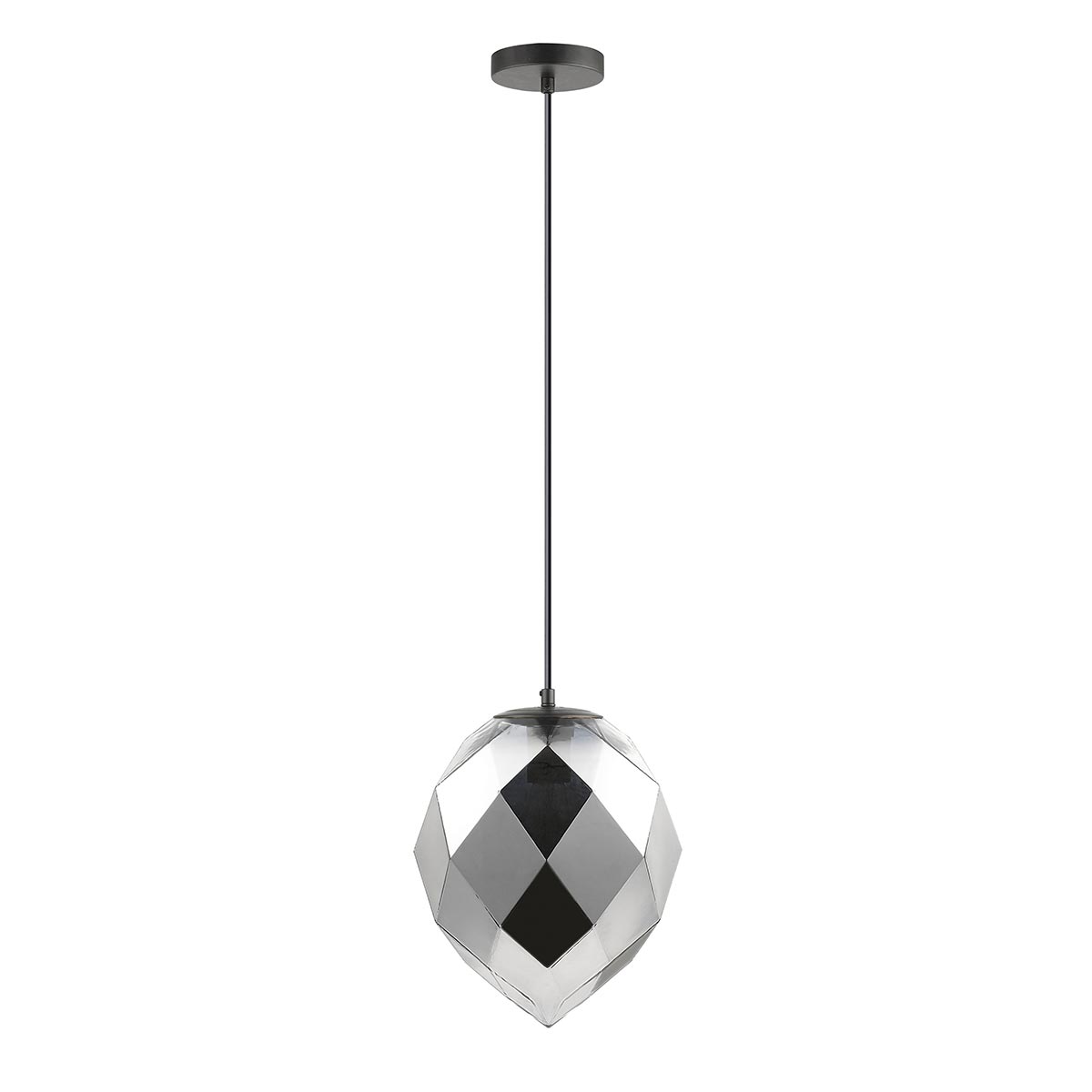 Impex Zoe 1 Light Faceted Chrome Glass Ceiling Pendant Matt Black