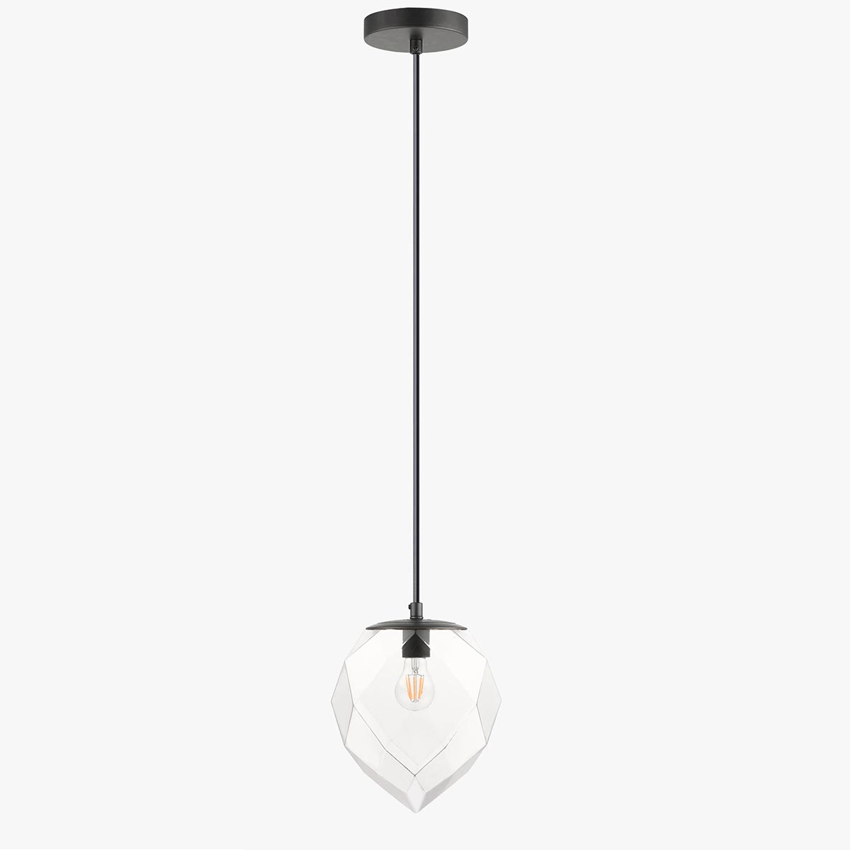 Impex Zoe 1 Light Faceted Clear Glass Ceiling Pendant Matt Black