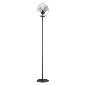 Impex Zoe 1 light faceted chrome glass floor lamp in matt black on white background