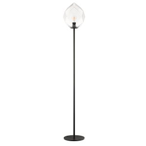 Impex Zoe 1 light faceted clear glass floor lamp in matt black on white background