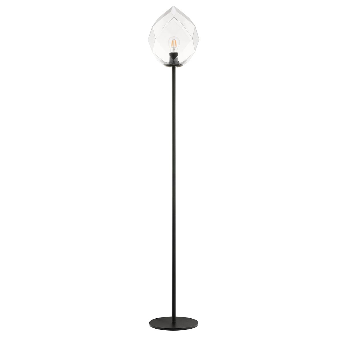 Impex Zoe 1 Light Faceted Clear Glass Floor Lamp Matt Black