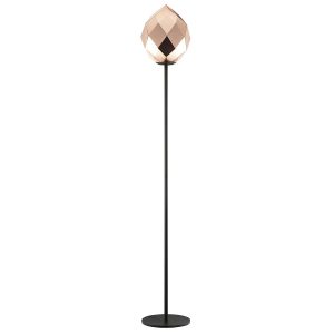 Impex Zoe 1 light faceted gold glass floor lamp in matt black on white background