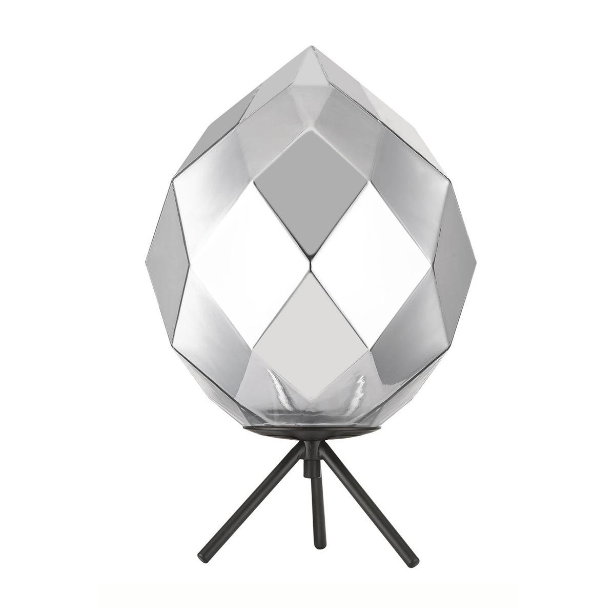 Impex Zoe 1 Light Faceted Chrome Glass Tripod Table Lamp Matt Black