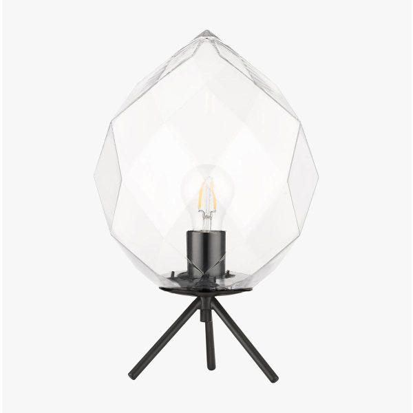 Impex Zoe 1 Light Faceted Clear Glass Tripod Table Lamp Matt Black