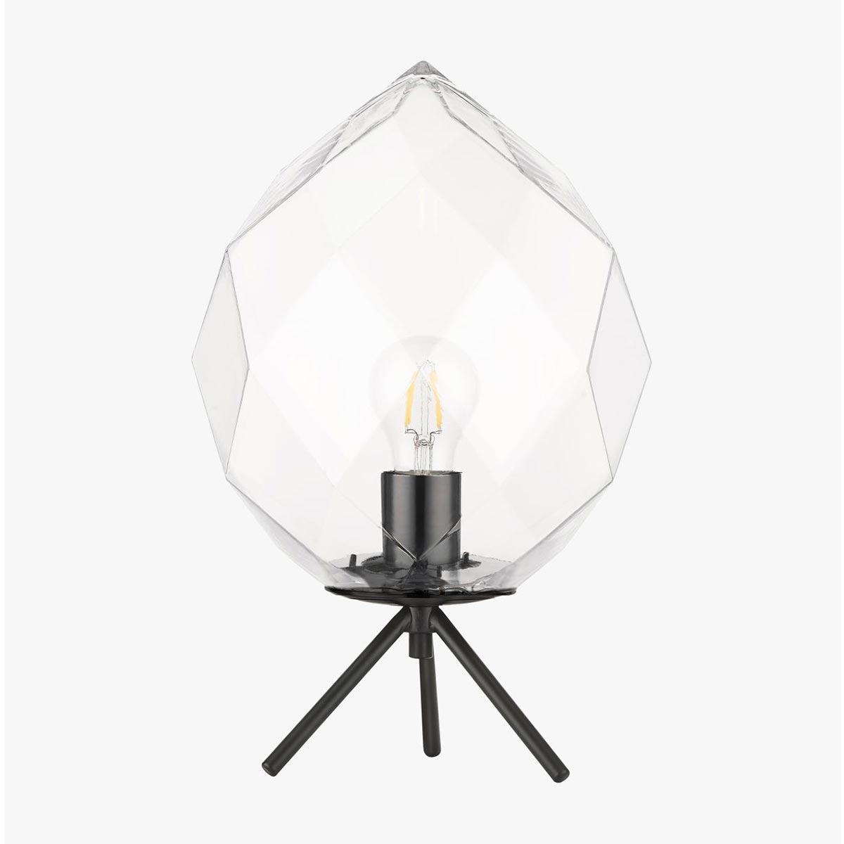 Impex Zoe 1 Light Faceted Clear Glass Tripod Table Lamp Matt Black