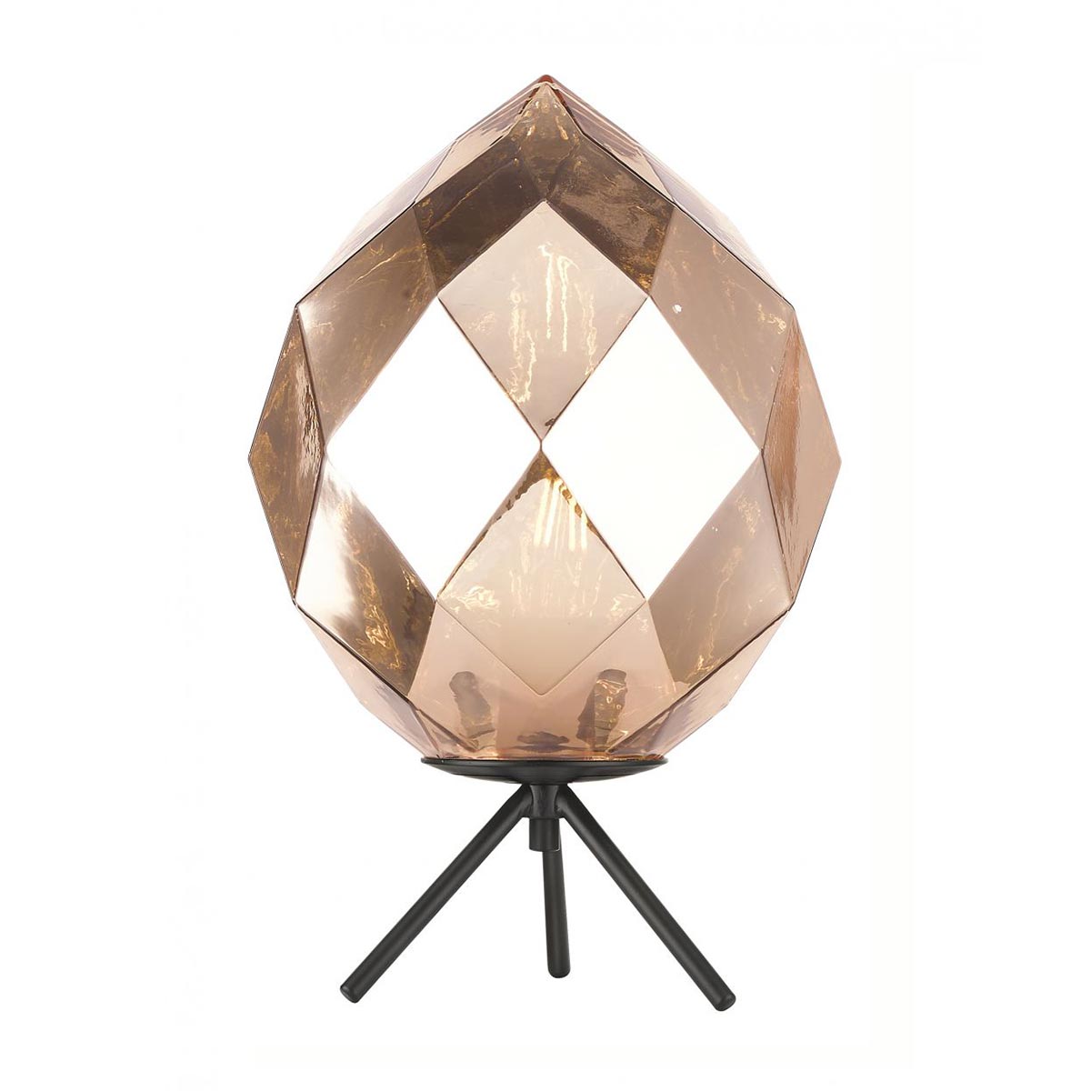 Impex Zoe 1 Light Faceted Gold Glass Tripod Table Lamp Matt Black