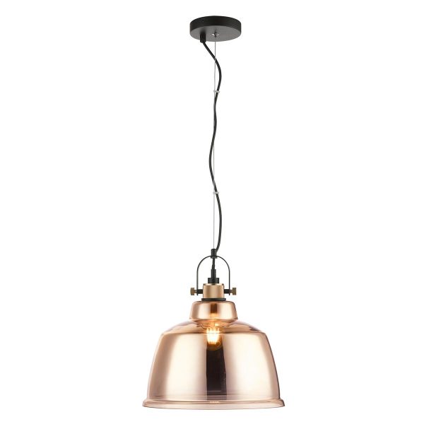 Impex Ava industrial style 1 light gold glass ceiling pendant in matt black