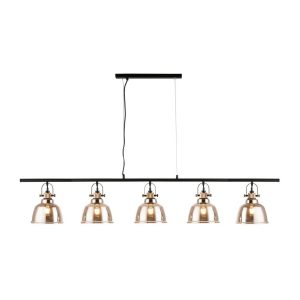 Ava industrial 5 light gold glass ceiling pendant bar in matt black