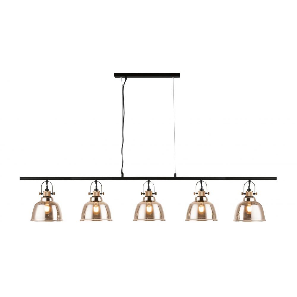 Impex Ava Industrial 5 Light Gold Glass Ceiling Pendant Bar Matt Black