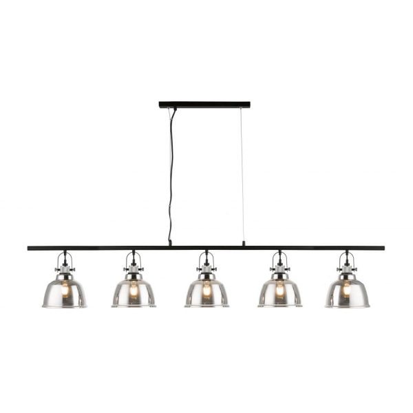 Ava industrial 5 light smoked glass ceiling pendant bar in matt black