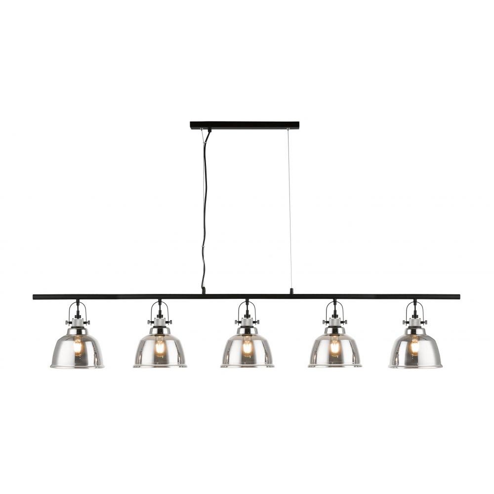 Impex Ava Industrial 5 Light Smoked Glass Ceiling Pendant Bar Matt Black