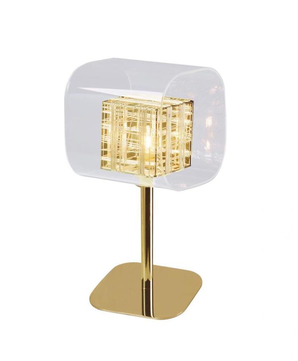 Impex Avignon Modern 1 Light Cube Table Lamp Polished Gold Finish